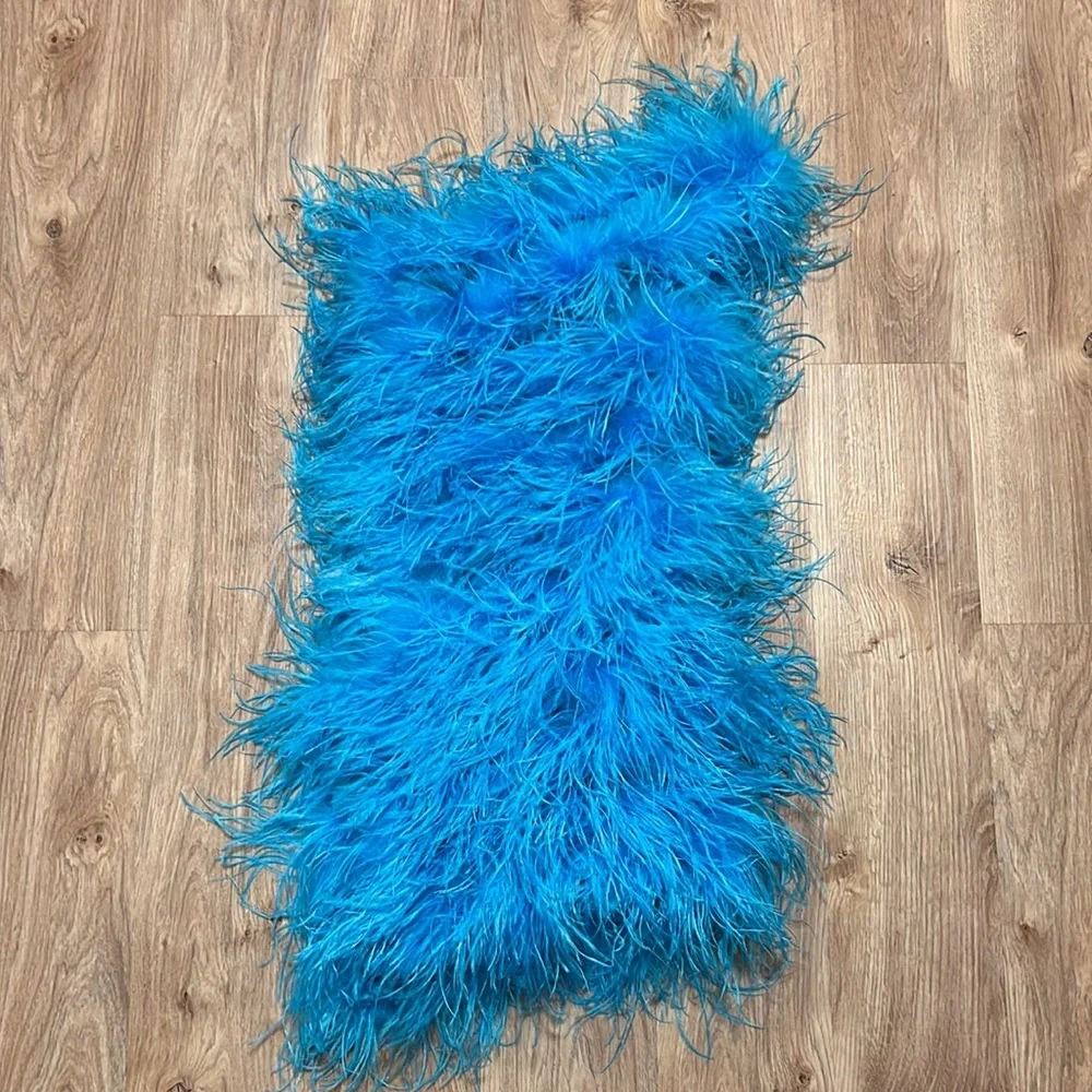 The Bar One Shoulder Ostrich Feather Andre Dress in Turquoise - Picture 8 of 12